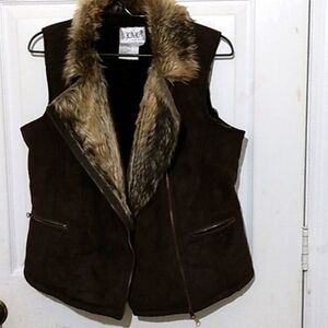 LAL womans  fur collared vest sz L